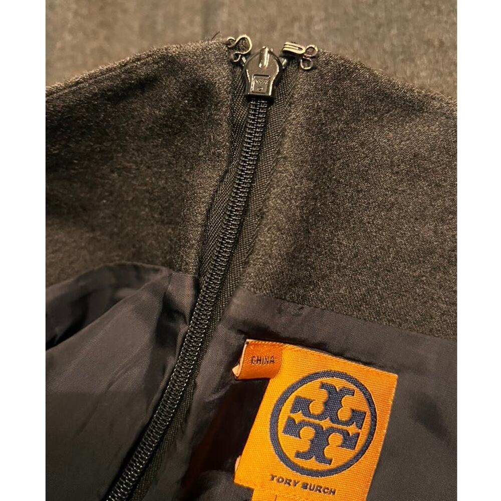 Tory Burch Wool A Line Skirt Patent Ribbon Trim Style 23081306 Size 2 Gray Black - Picture 8 of 11
